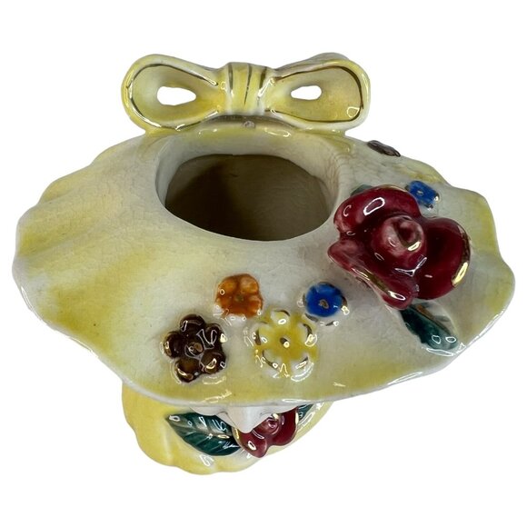 Vintage Acme Ware Lady Head Vase Yellow With Flowers Gold Accents Made Japan VTG - Picture 7 of 10